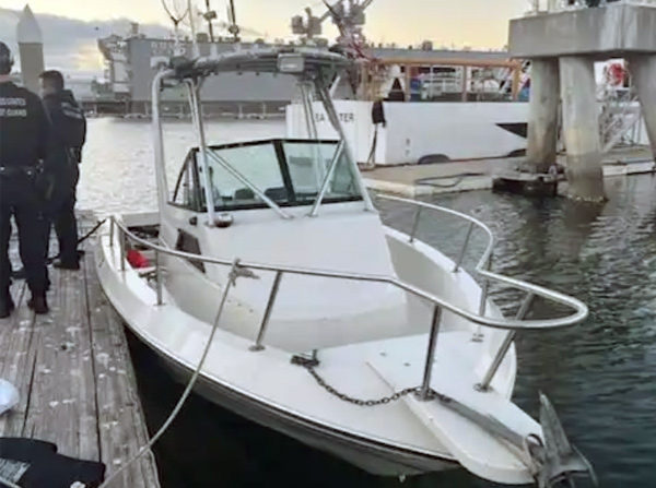 Coast Guard Station San Diego interdicted five suspected aliens aboard a 20-foot vessel approximately 2.5 miles southwest of Point Loma, California, July 27, 2025. Three of the five individuals claimed Mexican nationality, one claimed Guatemalan nationality, and one claimed Peruvian nationality. (U.S. Coast Guard photo)