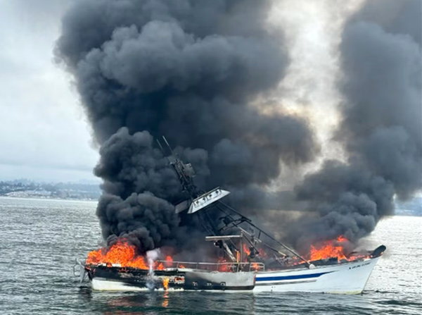 The U.S. Coast Guard and partner agencies responded to a sunken vessel following a boat fire approximately one mile offshore Santa Cruz, California, July 16, 2025.